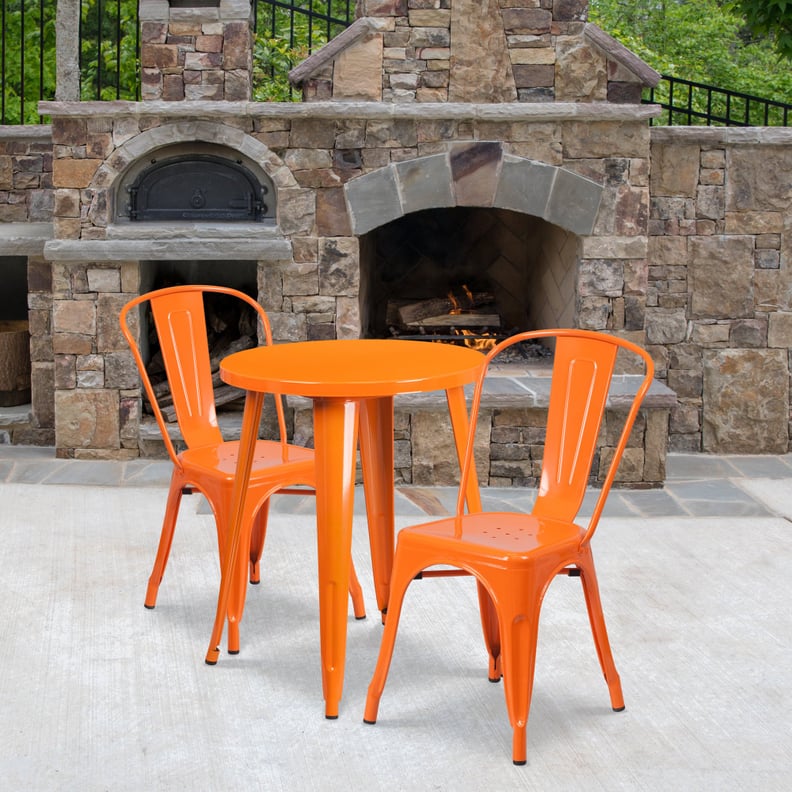 A Colorful Table Set: Flash Furniture Flash Furniture Round Orange Metal Indoor-Outdoor Table Set
