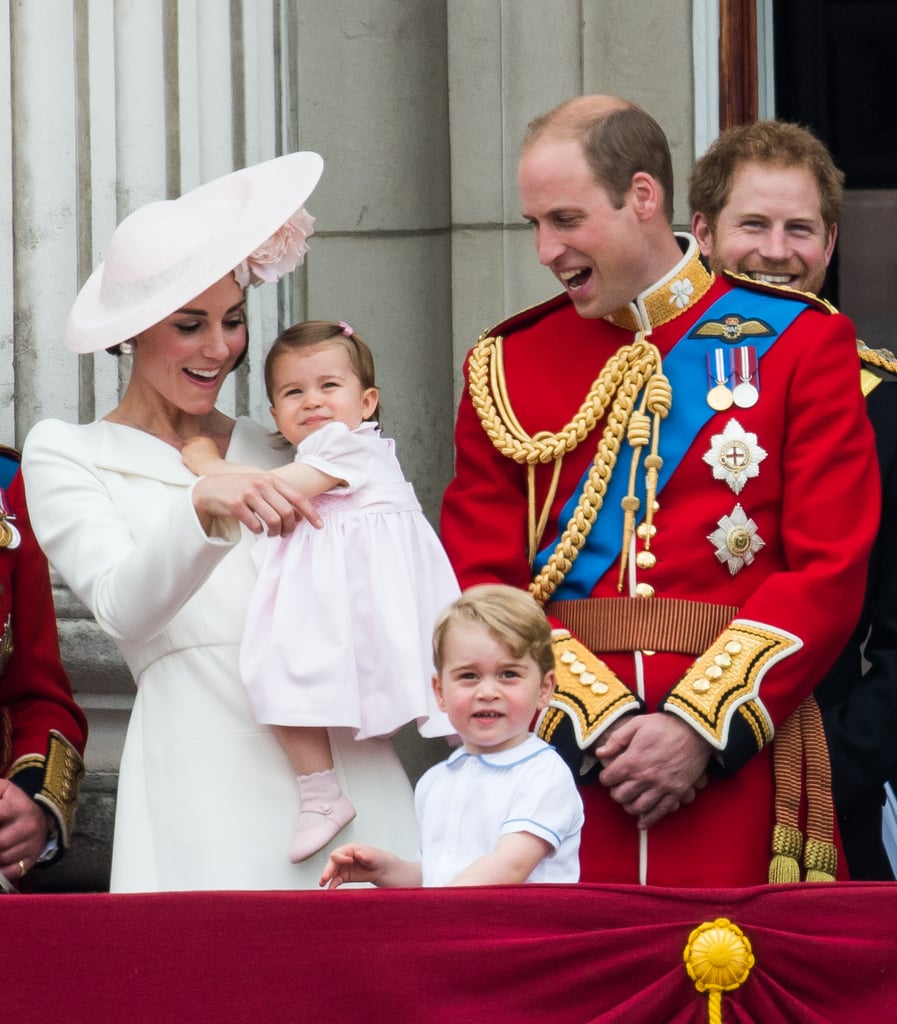 Kate and William happily watched the Royal Air Force fly past with their children, Prince George and Princess Charlotte, during the Trooping the Colour parade in London in June 2016.