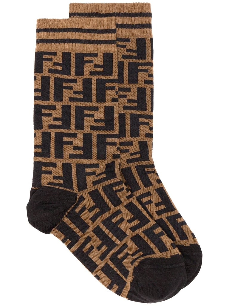 Fendi Brown and Black FF Logo Cotton Socks