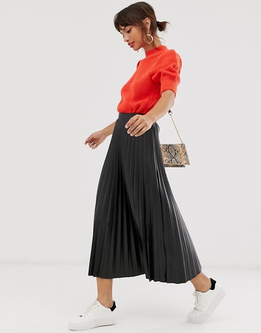 ASOS Design Leather-Look Pleated Midi Skirt