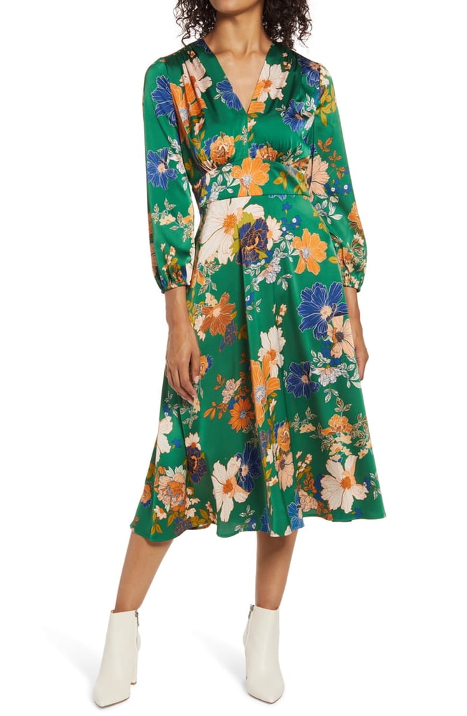 Maggy London Floral Long Sleeve Midi Dress