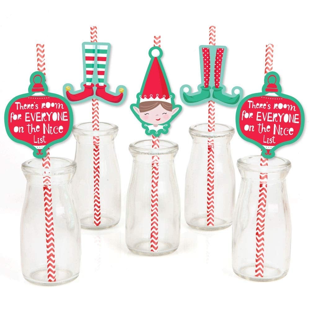 Elf Squad Paper Straw Decor 13 Elf On The Shelf Party Supplies