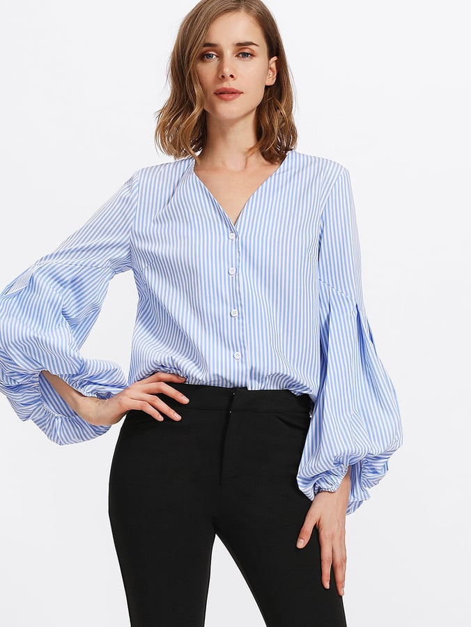 SHEIN Essnce Striped Print Flare Sleeve Blouse