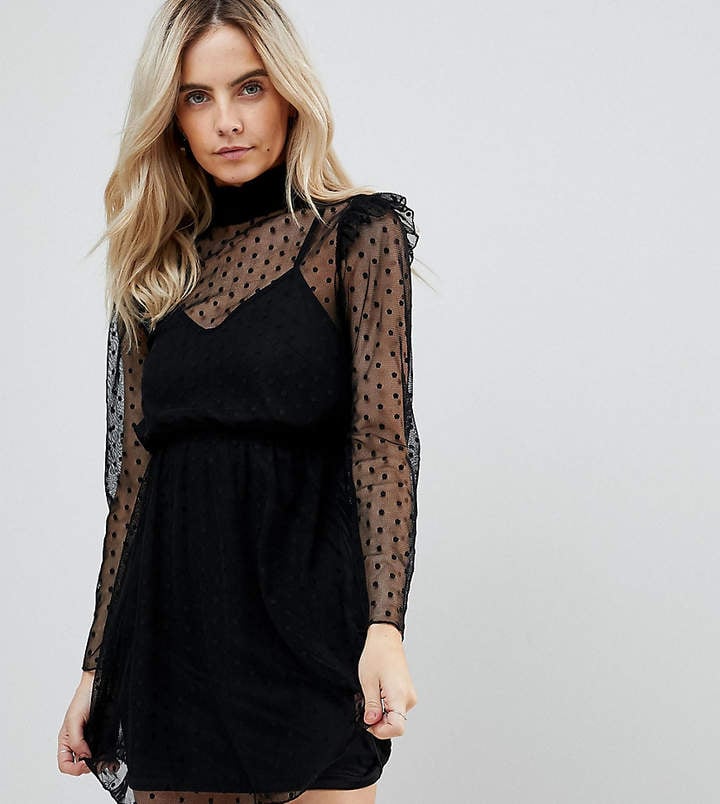 Parisian Petite High-Neck Mesh Skater Dress