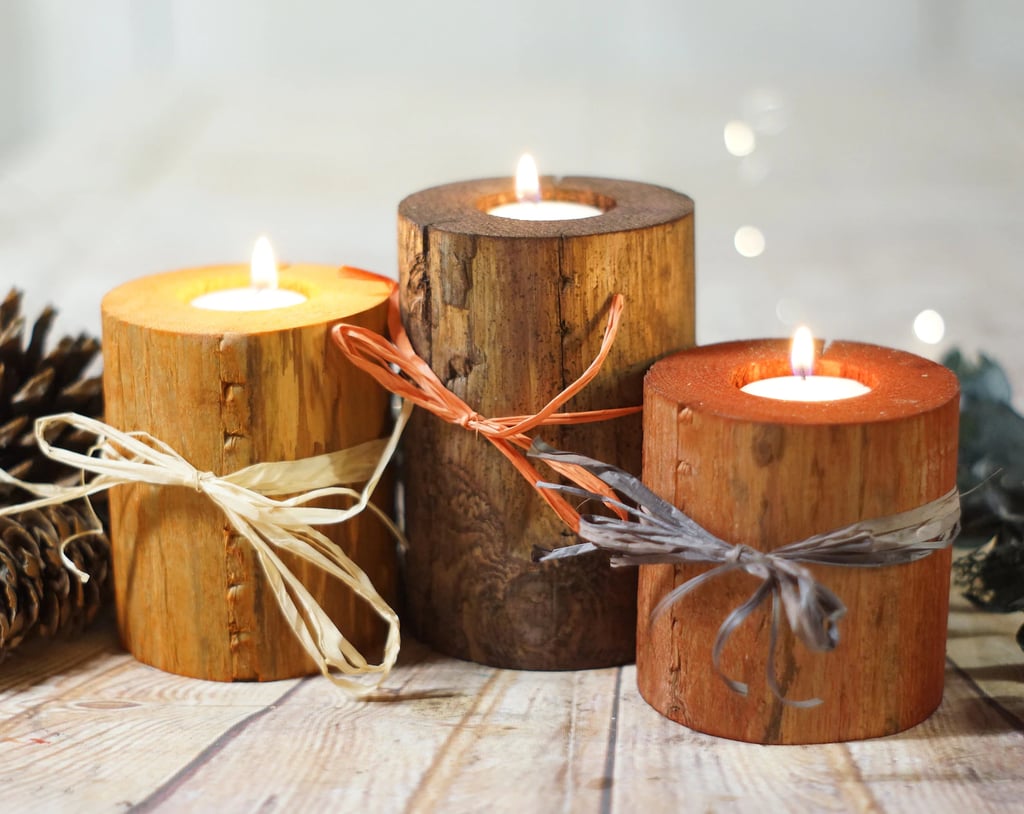 For Outdoorsy Decor: Log Candle Holders