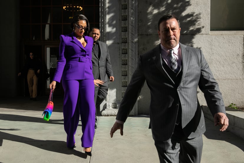 LOS ANGELES, CA - DECEMBER 13: Megan Thee Stallion whose legal name is Megan Pete makes her way from the Hall of Justice to the courthouse to testify in the trial of Rapper Tory Lanez for allegedly shooting her on Tuesday, Dec. 13, 2022 in Los Angeles, CA