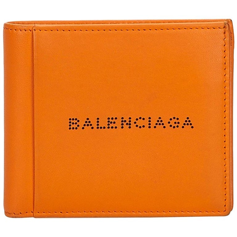 Balenciaga Orange Small Leather Wallet For Sale