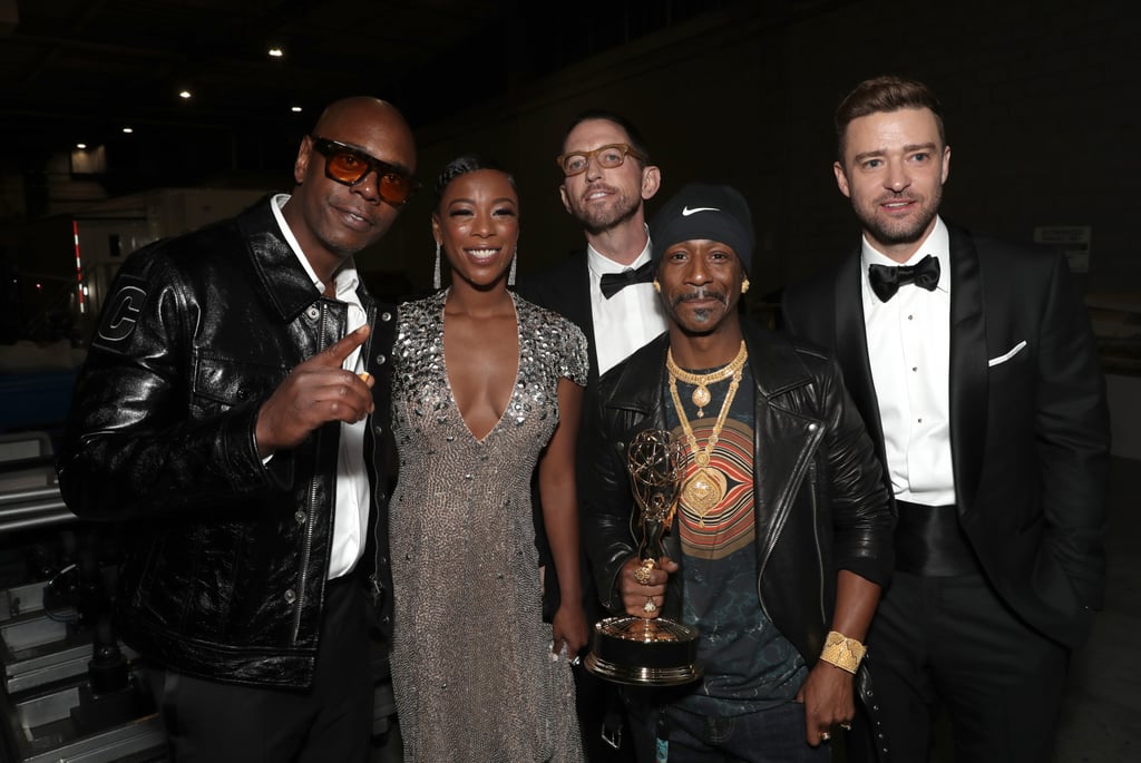 Pictured: Dave Chappelle, Samira Wiley, Neal Brennan, Katt Williams, and Justin Timberlake