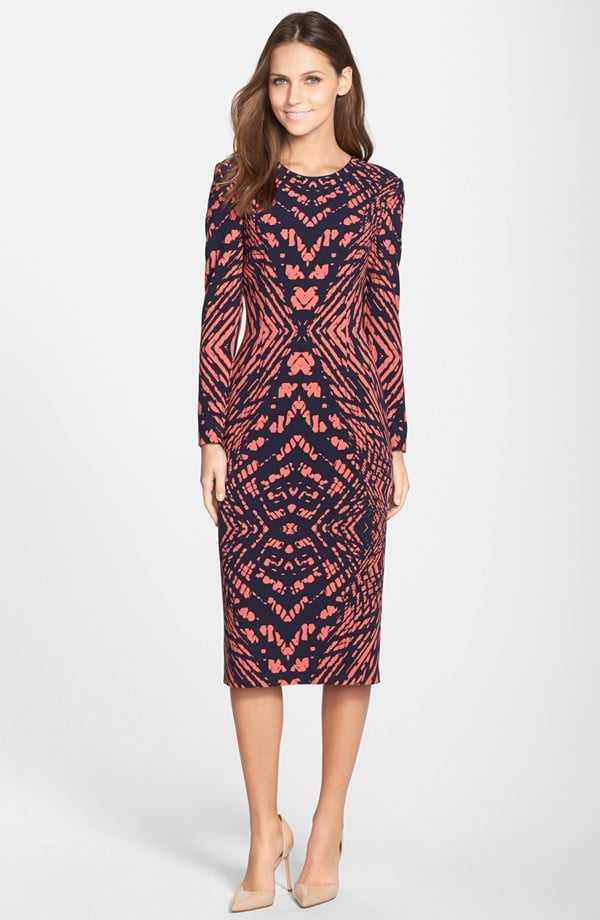 Maggy London Tie Dye Print Crepe Midi Sheath Dress  ($138)