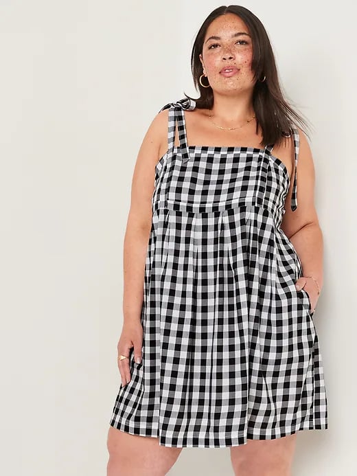 Old Navy Tie-Shoulder Gingham Mini Babydoll Swing Dress