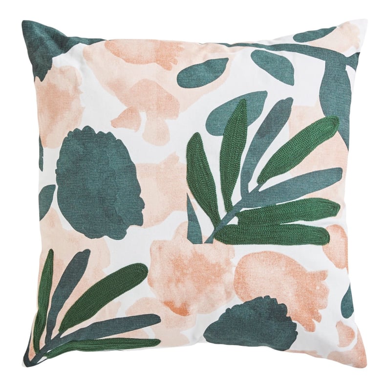 Embroidered Modern Floral Blush and Brown Pillow