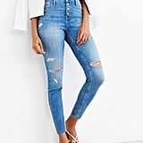 High-Waisted Distressed Button-Fly Rockstar Super Skinny Ankle Jeans