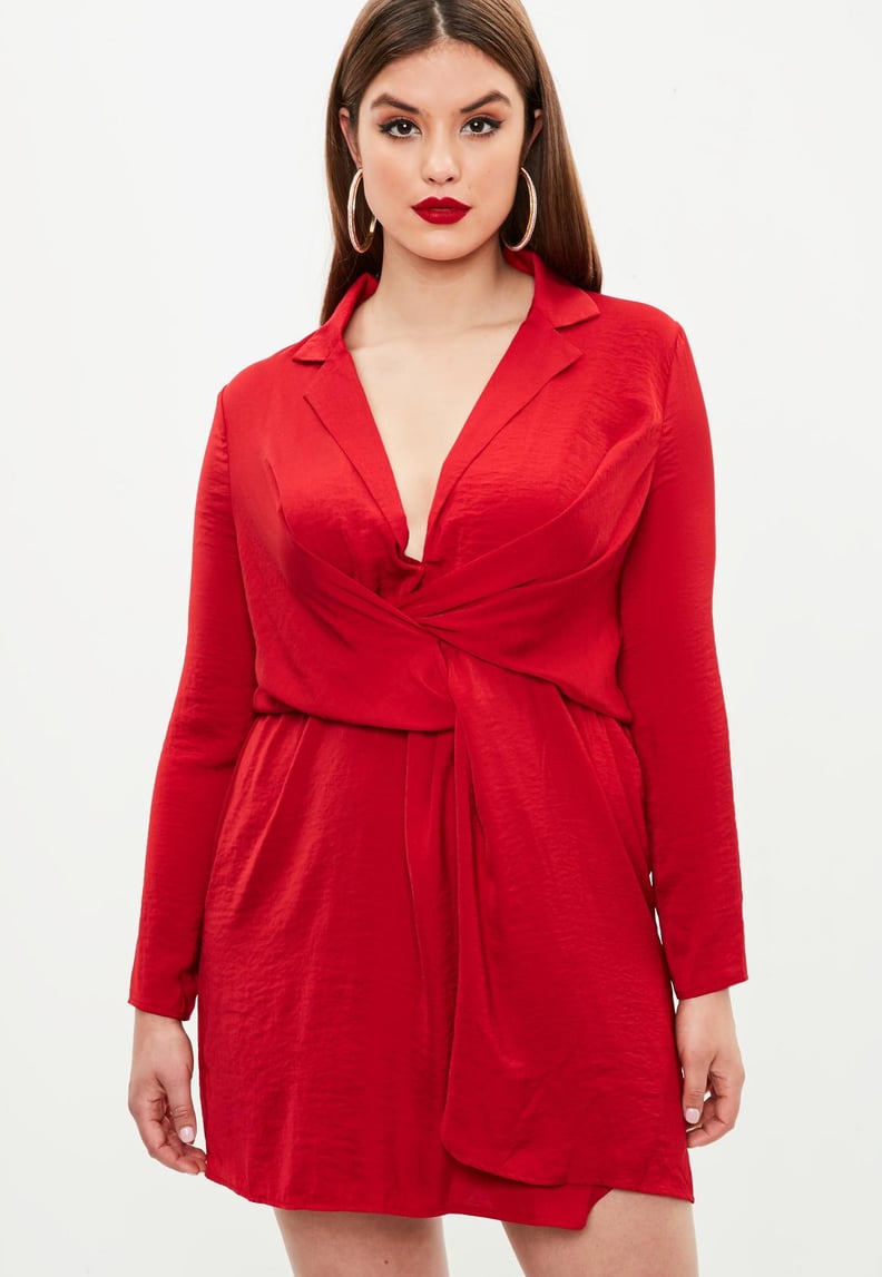 Missguided Curve Red Satin Wrap Dress