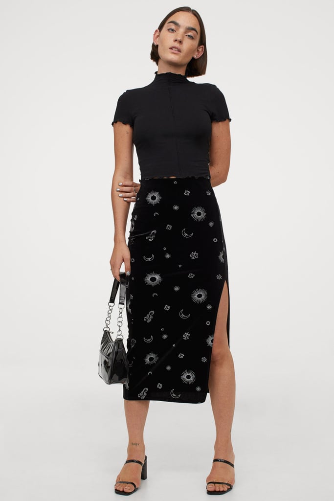 Slit-front Velour Skirt