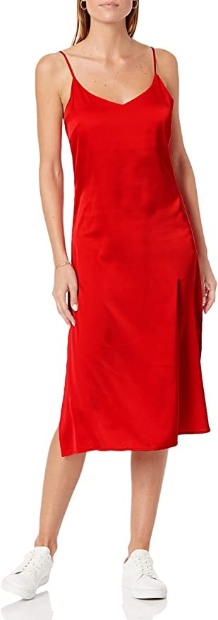 A Fiery Red Moment: The Drop Ana Silky V-Neck Midi Slip Dress