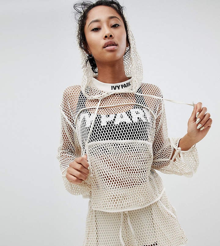 Ivy Park Mesh Lace Up Cropped Hoodie
