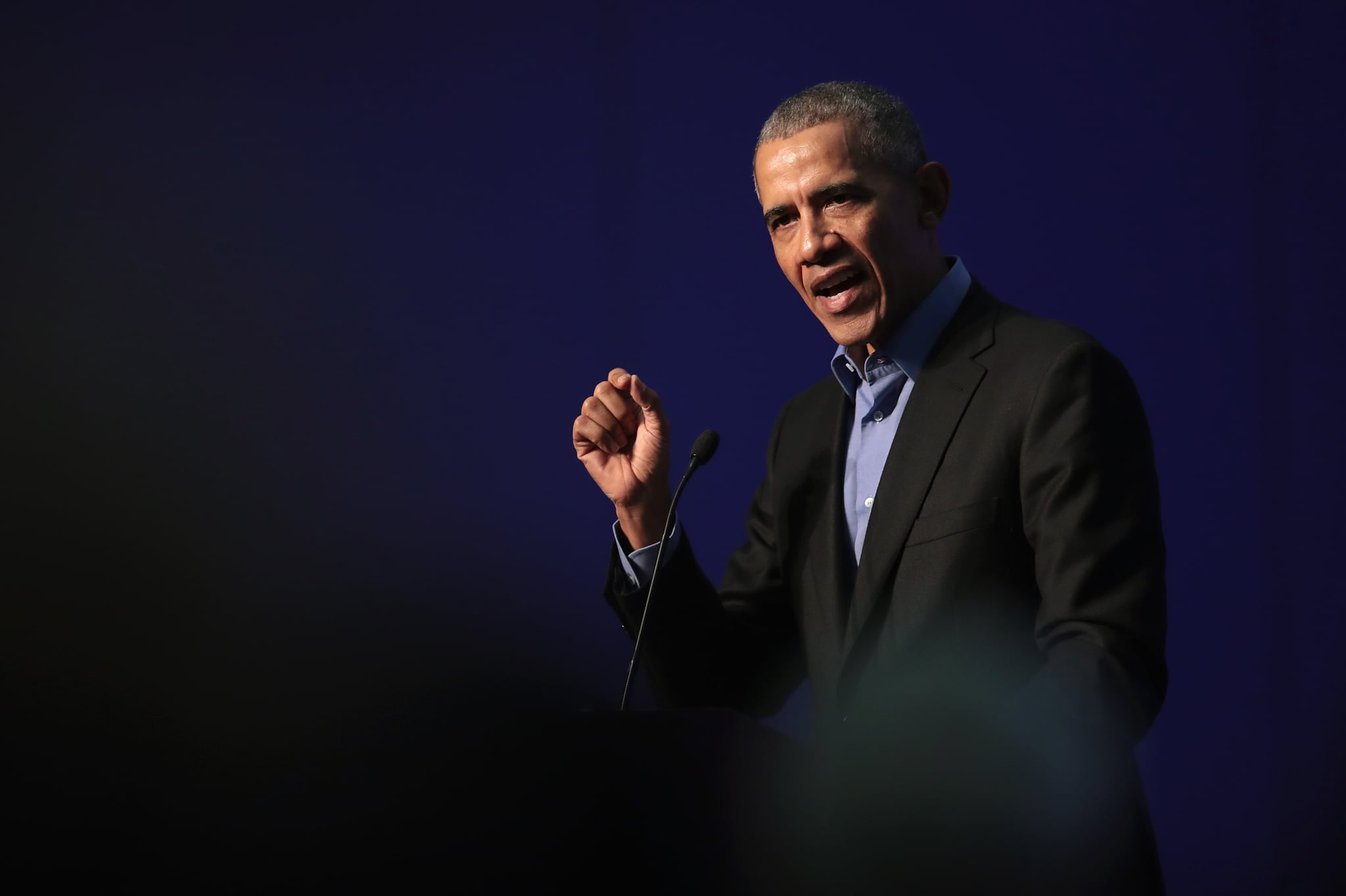 CHICAGO, IL - DECEMBER 05:  Former president Barack Obama speaks to a gathering of more than 50 mayors and other guests during the North American Climate Summit on December 5, 2017 in Chicago, Illinois. The summit was held to bring together leaders from the U.S., Canada and Mexico to commit their cities to addressing climate change at the local level.  (Photo by Scott Olson/Getty Images)