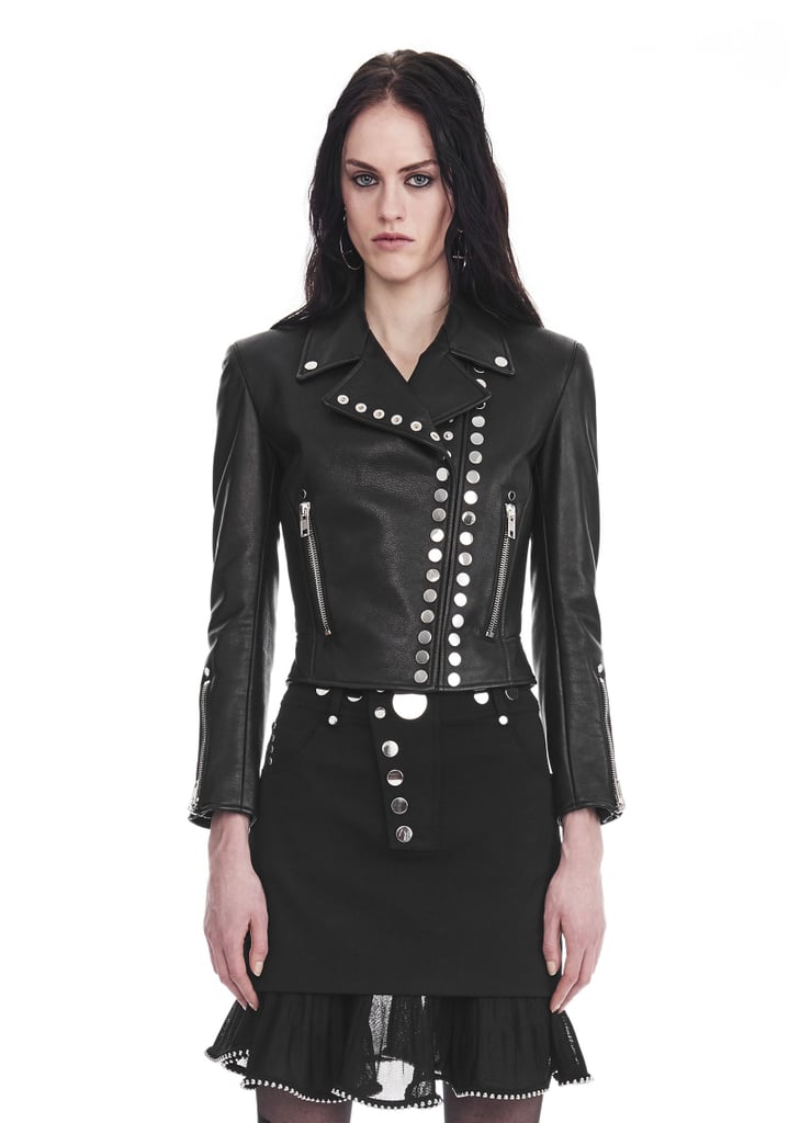 Alexander Wang Cropped Sleeve Moto Jacket With Double Snap Front