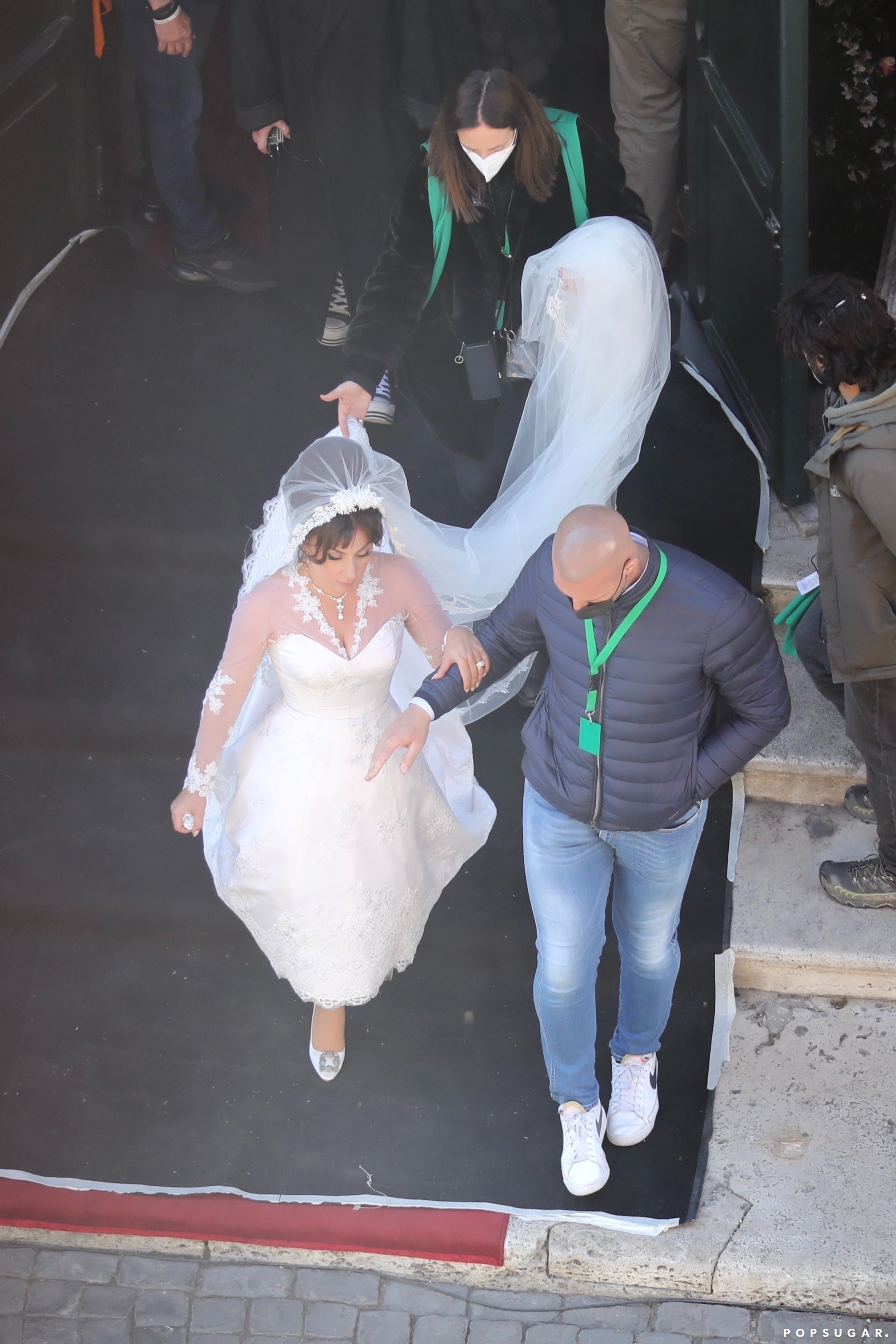 Lady Gaga's Lace Wedding Dress on the Set of House of Gucci