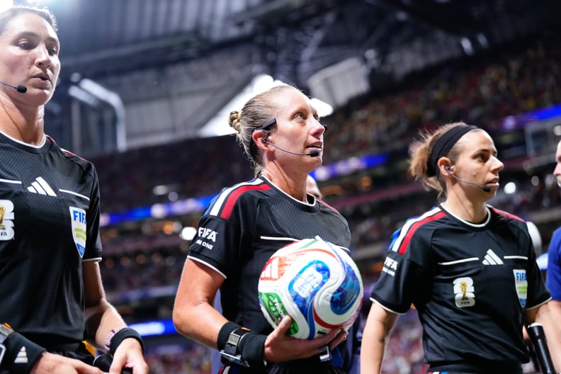 ATLANTA, UNITED STATES - JUNE 18: Referee Tori Penso (C), assistant referee Brooke Mayo (R) and Kathryn Nesbitt (L) are seen prior the 2026 FIFA World Cup First Stage Group A match between Czechia and South Africa at Mercedes-Benz Stadium (Atlanta Stadium