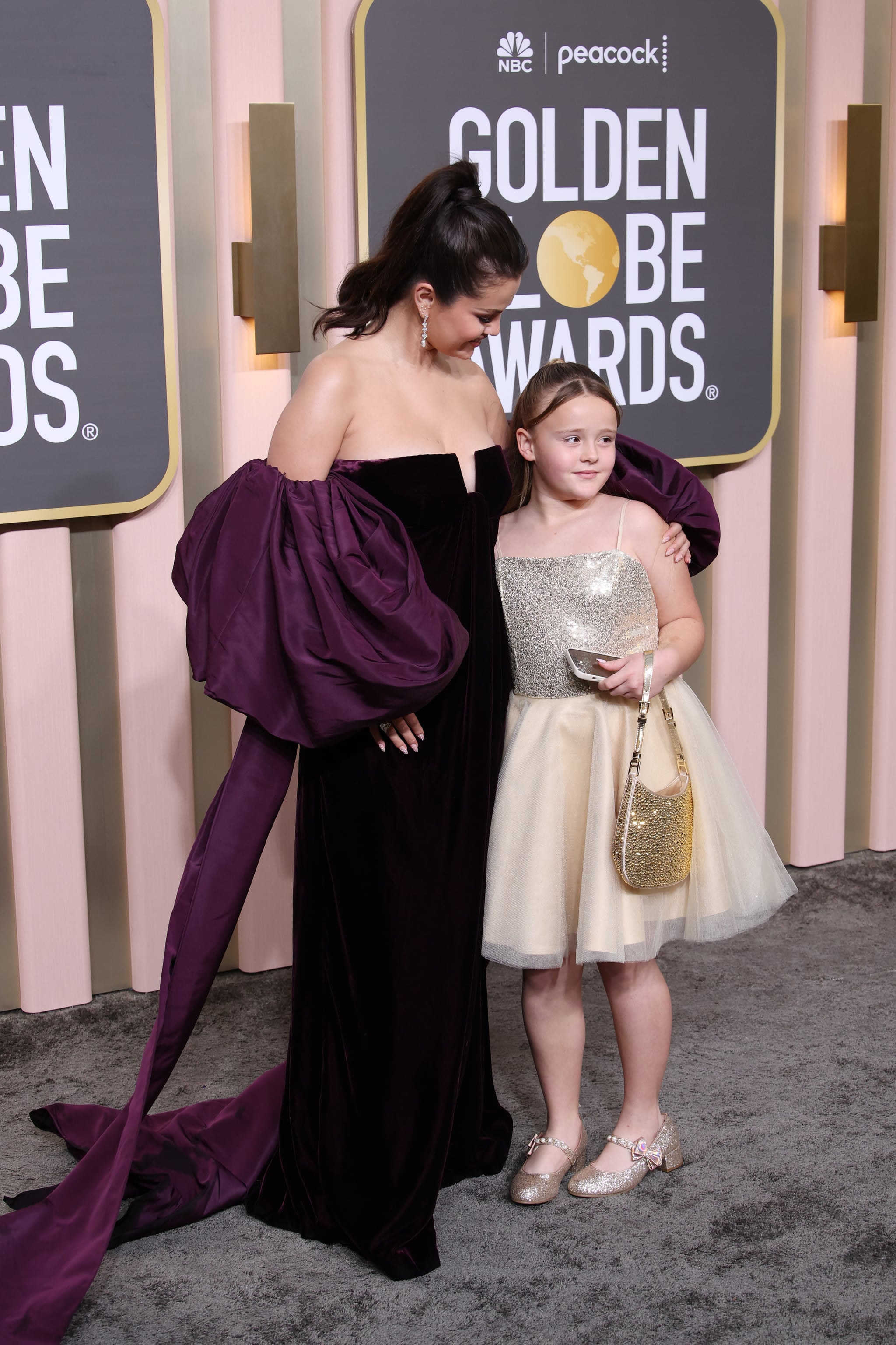 BEVERLY HILLS, CALIFORNIA - JANUARY 10: Selena Gomez and Gracie Elliot Teefey attend the 80th Annual Golden Globe Awards at The Beverly Hilton on January 10, 2023 in Beverly Hills, California. (Photo by Daniele Venturelli/WireImage)