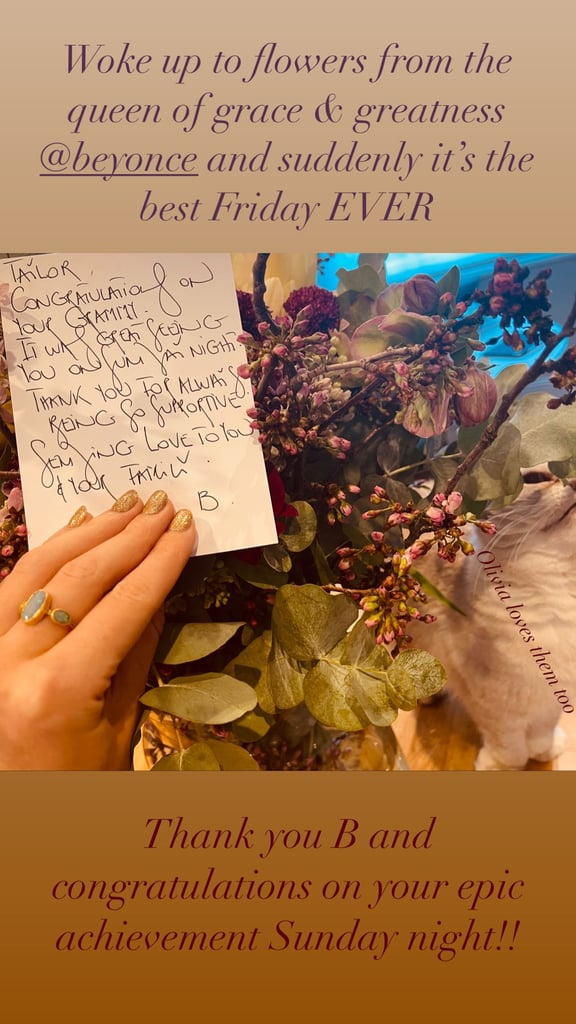 Beyoncé Sent Taylor Swift Flowers After the 2021 Grammys