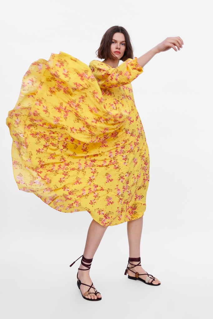 yellow floral dress zara