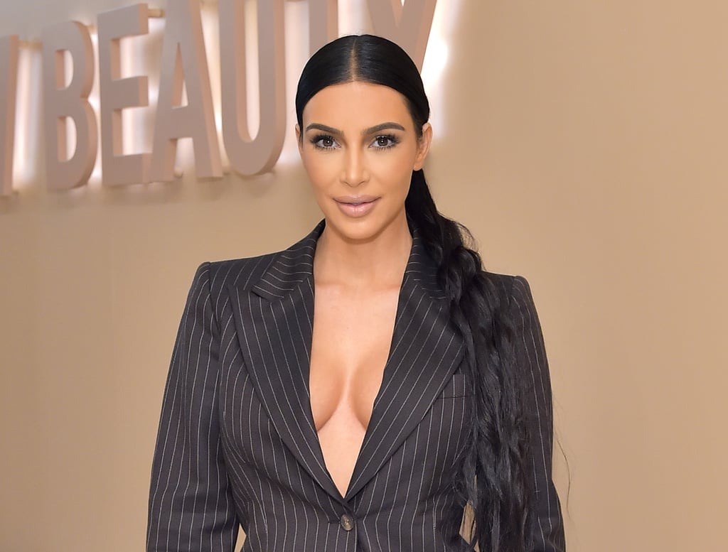Kim Kardashian Pinstripe Suit at KKW Beauty Pop-Up Shop 2018