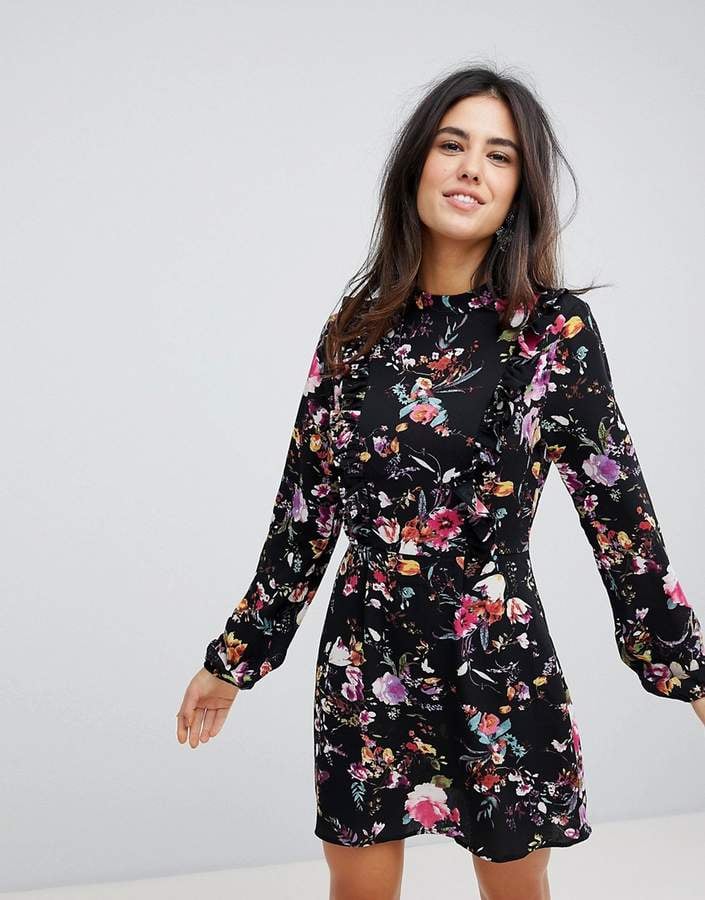 Long sleeve floral shift dress sale