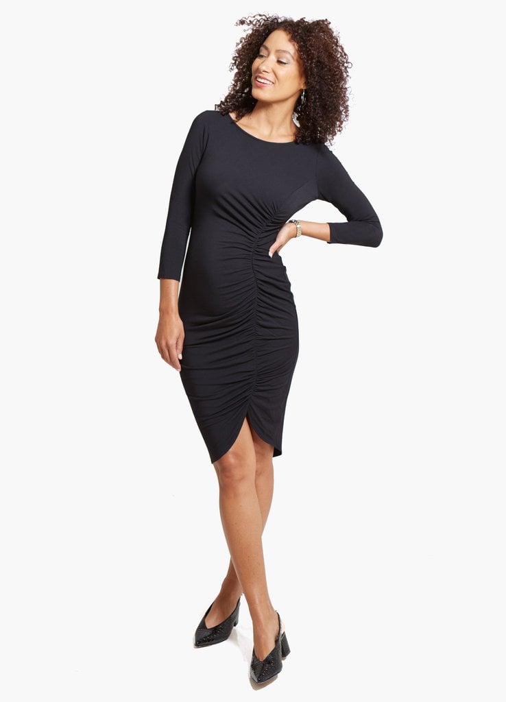 3/4 Sleeve Front Shirred Dress