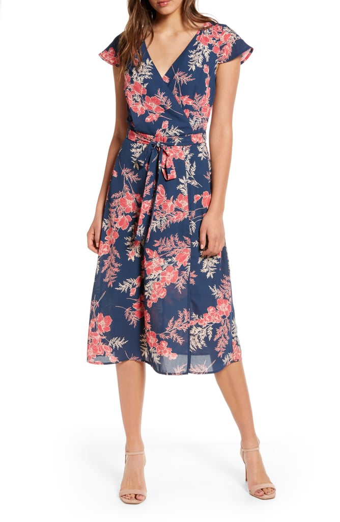 Row a Floral Surplice Midi Dress