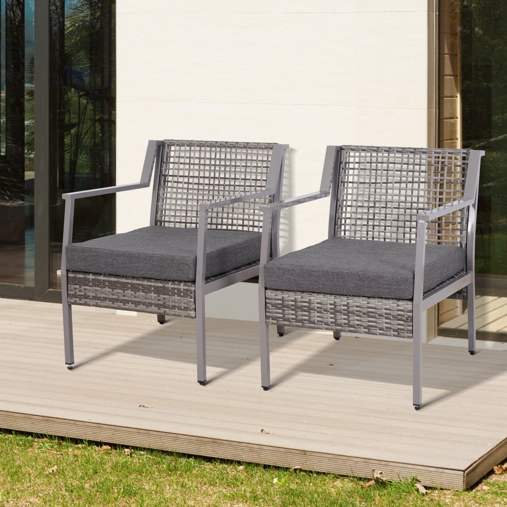 Outsunny 2 Piece Aluminium Rattan Wicker Outdoor Patio Cushioned Chair Set