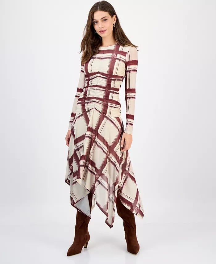 RACHEL Rachel Roy Jendice Mesh Plaid Print Midi Dress
