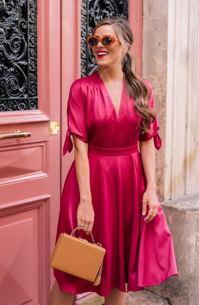 Gal Meets Glam Collection Debbie Butter Satin Fit & Flare Dress