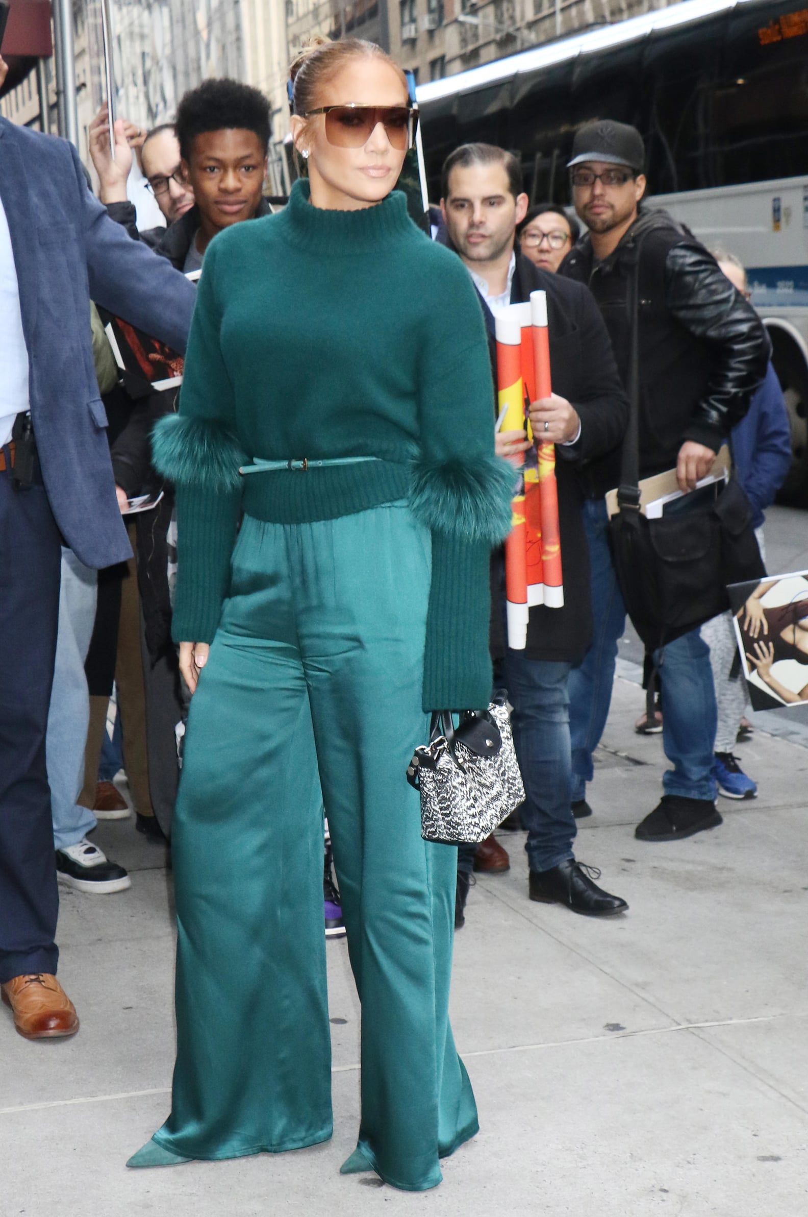 Jennifer Lopez's Green Sally LaPointe Outfit in NYC | POPSUGAR Fashion