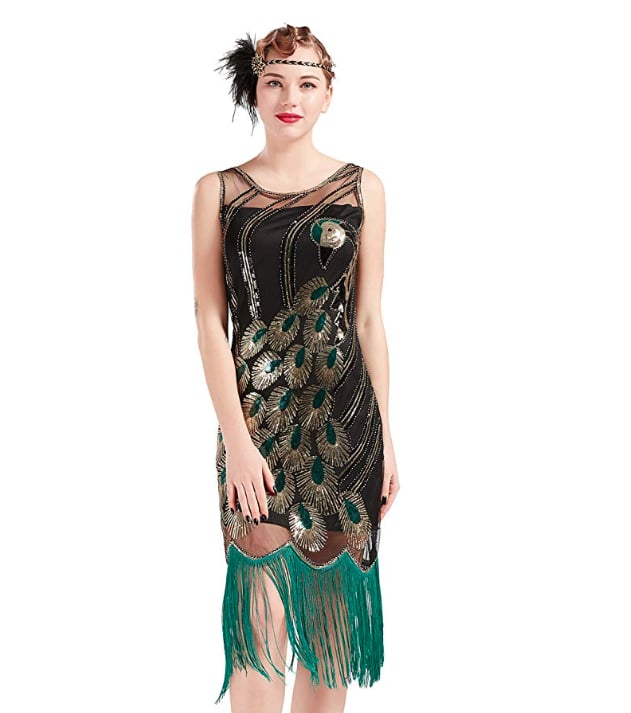 Coucoland '20s Vintage Peacock Sequin Fringed Flapper Dress