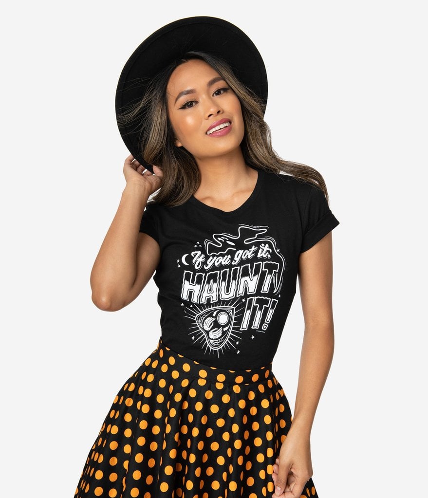 Sourpuss Black Cotton Haunt It Women's Tee