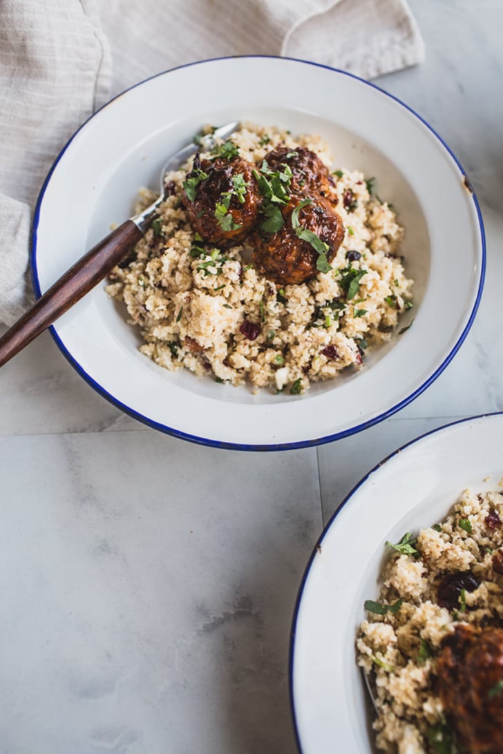 Sticky Glazed Meatballs With Cauliflower Quinoa Pilaf