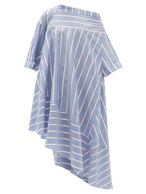 Palmer//Harding Ribbon-Stripe Off-the-Shoulder Poplin Dress