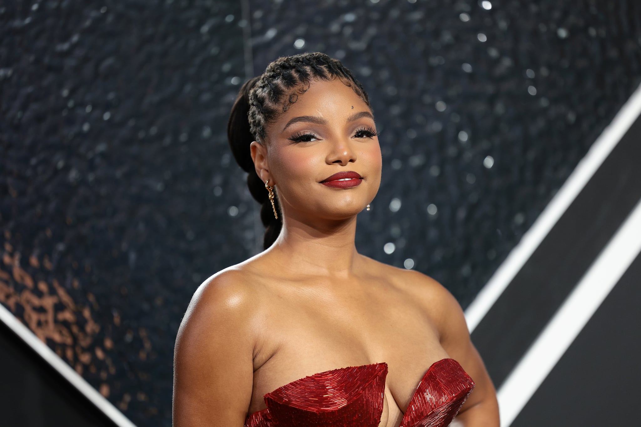 Halle Bailey wearing a red gown at the 2024 MTV Video Music Awards