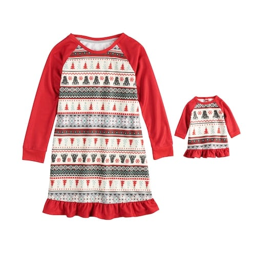 Jammies For Your Families Polar Bear Fairisle Nightgown & Doll Gown Set