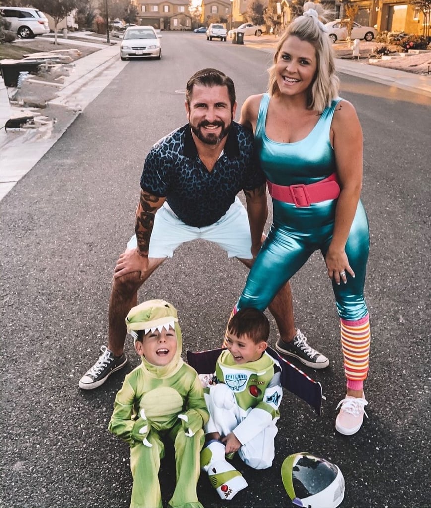 Family of 4 Halloween Costumes: Barbie, Ken, Rex, and Buzz From "Toy Story"