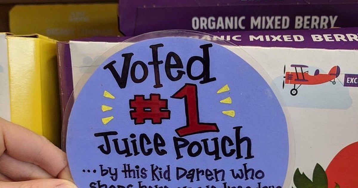 Trader Joe's Sign Features Juice Pouch Review From Kid POPSUGAR Family
