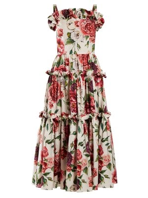 Dolce & Gabbana Peony- and Rose-Print Cotton Poplin Dress