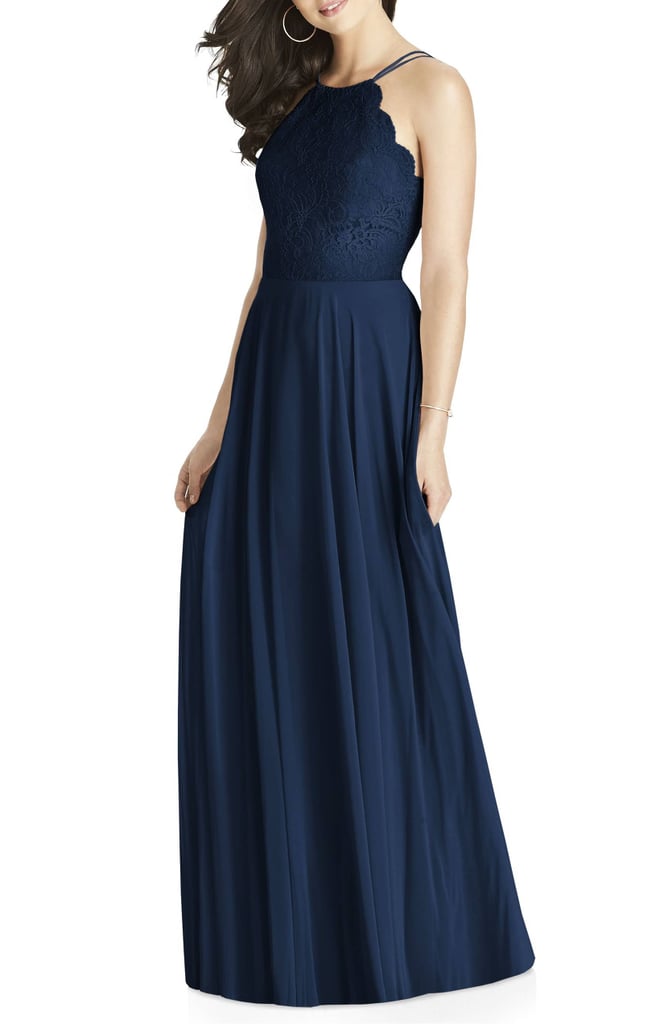 Dessy Collection Lace & Chiffon Halter Gown