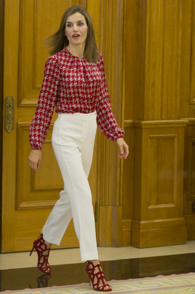Queen Letizia Wearing Red and White September 2016