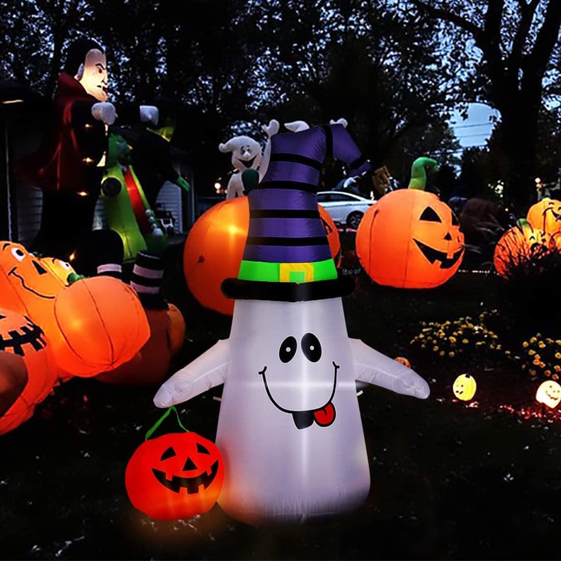 An Adorable Find: VivoHome Inflatable LED White Ghost with Pumpkin Lantern Outdoor Decoration