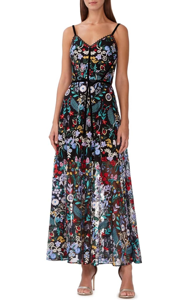 ML Monique Lhuilier Floral Embroidered Mesh Dress