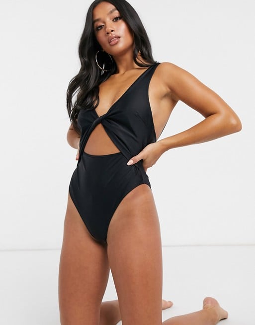 ASOS DESIGN Recycled Petite Twist Front Cut Out Swimsuit