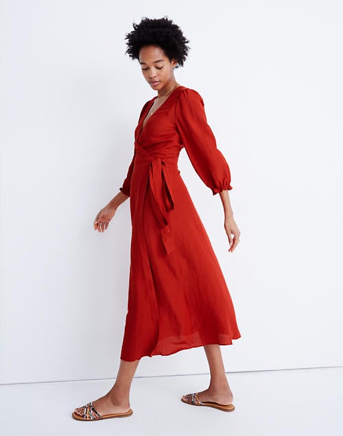 Madewell Linen-Blend Ruffle-Cuff Wrap Dress | Best Lightweight Midi Dresses  | POPSUGAR Fashion Photo 19